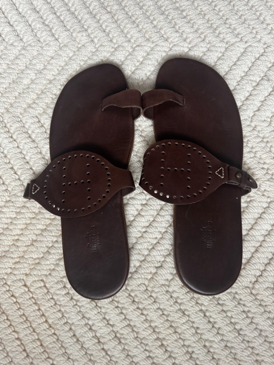 Hermes Other - Hermes Brown Leather Studded Toe-Post Sandals